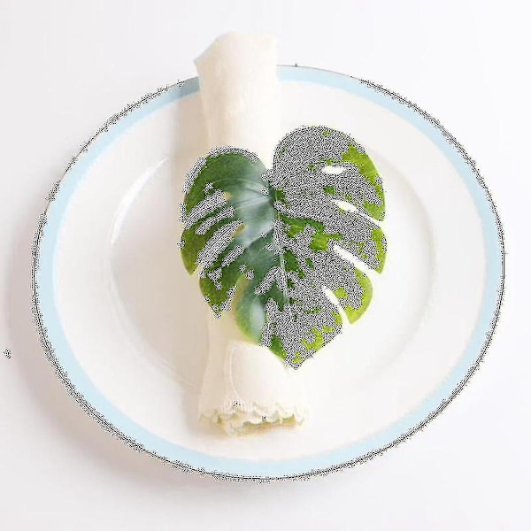 Monstera Serviettringer Sett med 10, Kunstig Palmeblad Serviettring, Grønn Blad Serviettspenner Holder for Borddekking