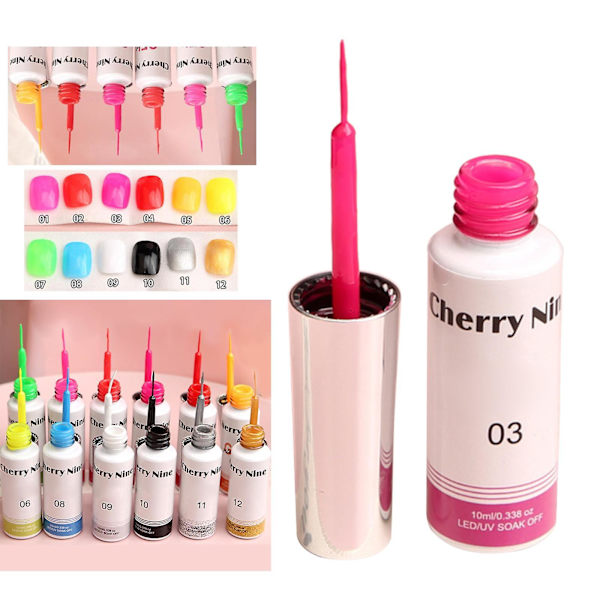 Nagelkonst Gel Liner Målad Nagellack Set För Naglar Måleri Ritning 03