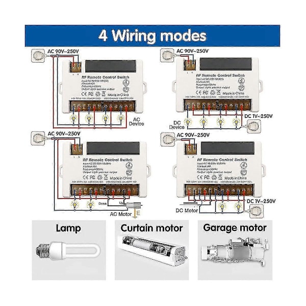 4-kanavainen langaton releohjain kaukosäätimellä 433,92 MHz RF AC90-250V 10A rele vastaanotin 2 kaukosäätimellä