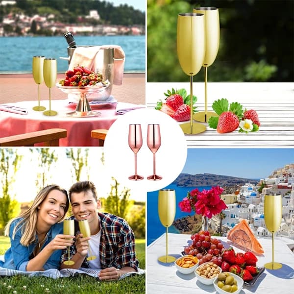 2-pak vinglas i rustfrit stål - champagneglas 220 ml [rosaguld]