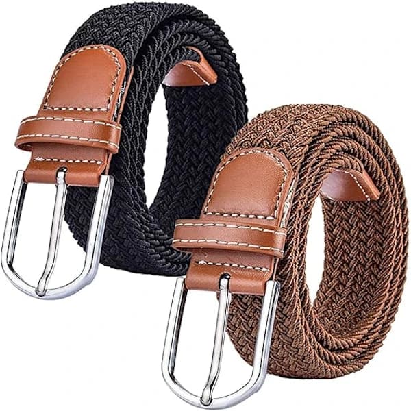 2-pack Stretch Canvas Flätat Bälte för Kvinnor - Dambälten för Jeans, En Storlek