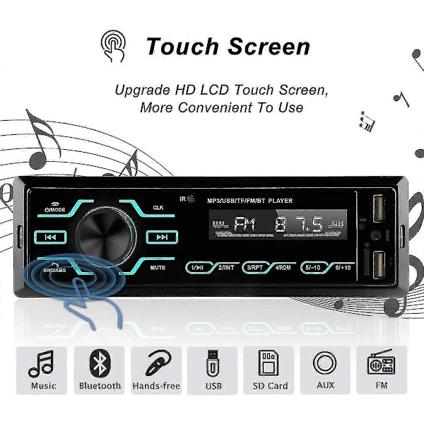 Autoradion Bluetooth-kaiuttimella, 1 DIN Universaali Auton Stereot, Sisäänrakennettu Mikrofoni, Tukee USB/TF/SD Auton MP3-mediasoitinta