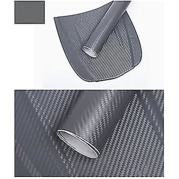 3D Kolfiber-Stil Bil Externt Wrap Rulle Dekaler Mörkgrå - 1.52mx60cm
