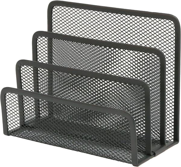 Brevbakke i metalnet – Brevbakke og postorganisator i metalnet med tre rum – sort.