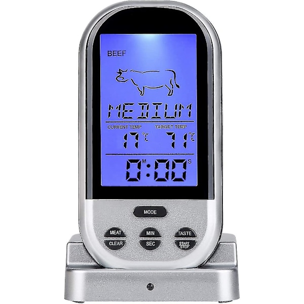 Trådlös Kötttermometer 2024, Fjärrstyrd Digital Kötttermometer för Matlagning, Grill
