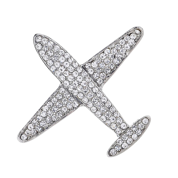 Herrar Flygplan Brosch Krage Nål Corsage Mode Kristall Badge Smycken Silver