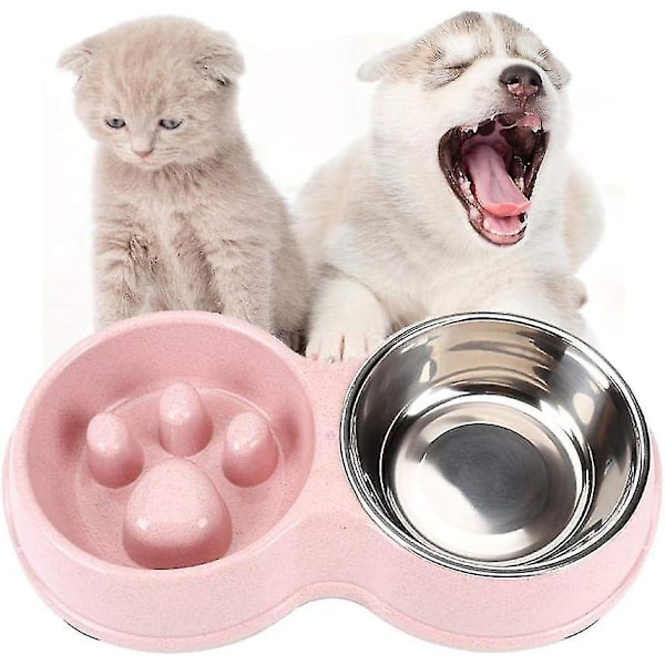 2 i 1 Anti-Glutton Skål til Hund og Kat, Langsom Foder Skål Interaktiv Anti-Skrid Pet Skål Pink TR245