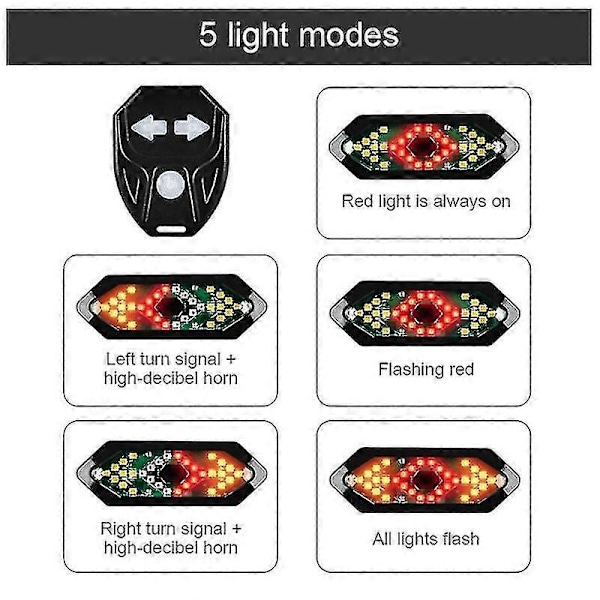 Sykkelblinklys Sykkelbaklys Intelligent USB Sykkel Oppladbar Baklys Fjernkontroll LED Advarselslampe