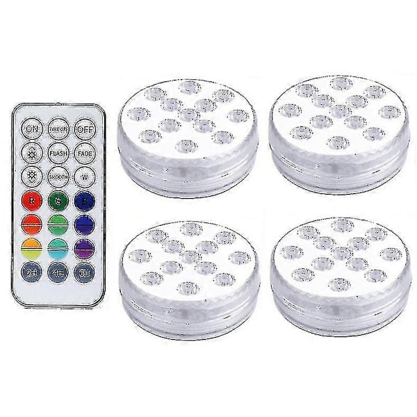 2020 Uppgradering Magnet Nedsänkbar Ljus Ip68 13leds Undervatten Nattlampa Utomhus Vas Skål Damm Simbassäng Dekorationslampa (Storlek: 1 Styrenhet 4 Lampa)