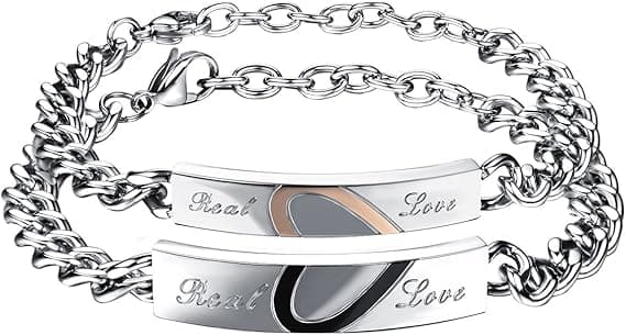 2-delt pararmbåndssæt, hjerteformet armring i rustfrit stål, pararmbånd