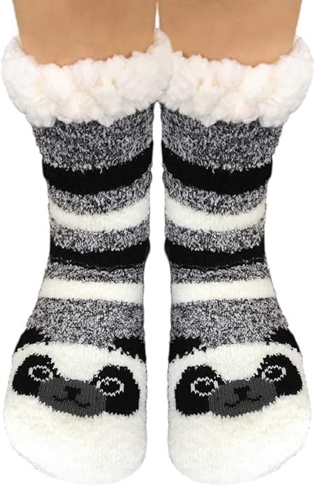 Varma vintertofflor för kvinnor och flickor, fluffiga, roliga, supermjuka djurfleece-foder, halkfria.