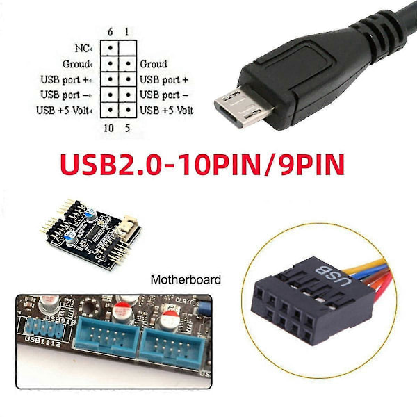 U2-018-MM USB 2.0 Emoleväkortin 9-nastainen 10-nastainen liitin Micro USB 5-nastaiseen kaapeliin 50 cm Mini-näytölle ja anturille