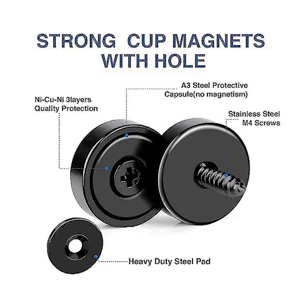 12-pak Jordmagneter Med Hul, 40 lbs Kraft Neodymium Kopmagneter Med Senket Hul Og Stål C