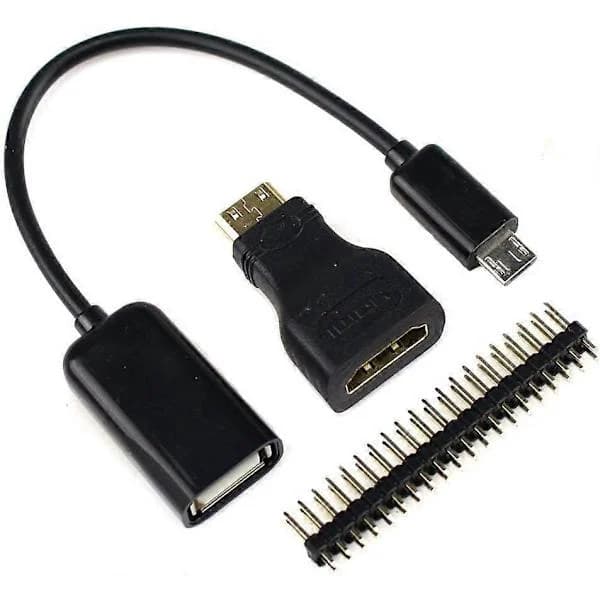 Raspberry Pi Zero 2 W/Zero W-deksel, 7-i-1 startpakke med akryldeksel, GPIO-header, OTG-kabel, HDMI-adapter
