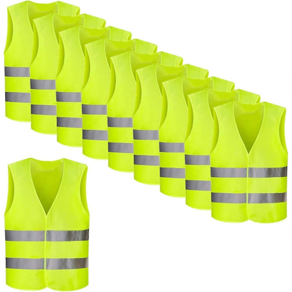 Pakke med 8 høj synlighedsveste, neon gul, reflekterende vest, ulykkesvest, 360 graders reflekterende vejhjælp