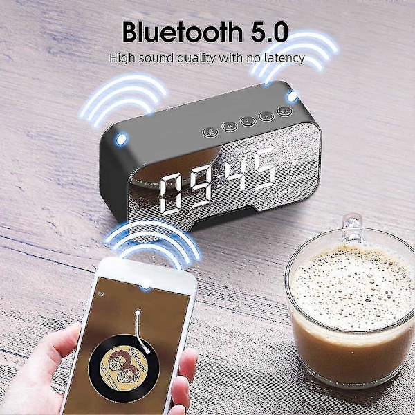 Langaton Bluetooth-kaiutin FM-radio Ääniboksi Työpöydän herätyskello Subwoofer Musiikkisoitin TF-kortti Bassokaiutin (Valkoinen)
