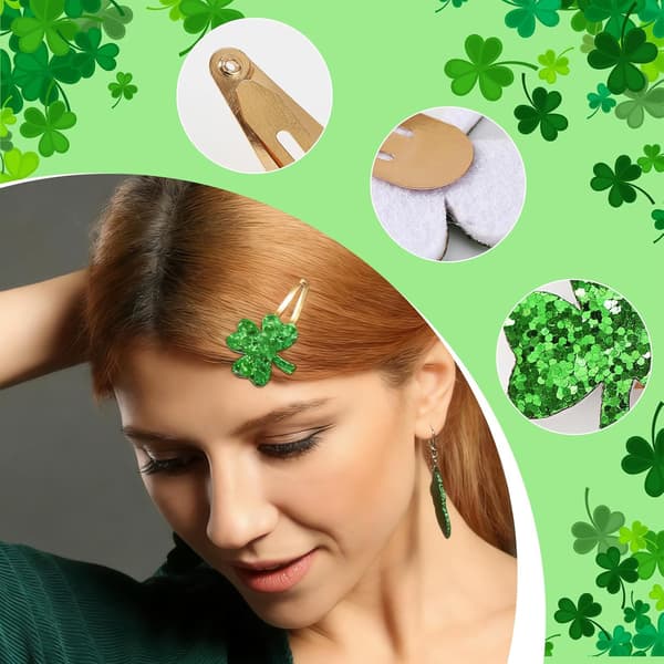 4 par glitrende grønne kløverhårspenner, Lucky Clover Hårspenner Dame St