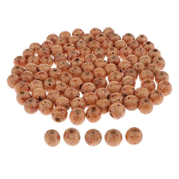 100 st Träpärlor med Tryckt Mönster för DIY Smycken Armband Hänge Heminredning 16mm