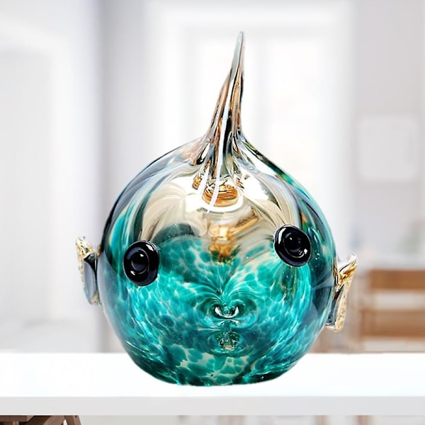 Håndblåst Fiskefigur Glassdyr Kunstglass Fiske Samling Figurer 14x11.5x15cm