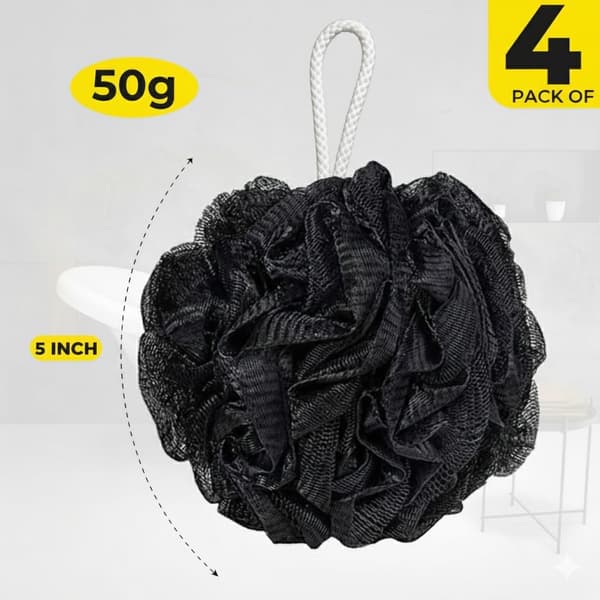 Loofah badebolde – 4-pak sorte netbadesvampe og kropsskrubbebolde