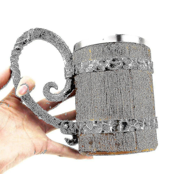 Träimitationstunna Rostfritt Stål Ölkoppar Viking Stil Träölkopp (brun)mt