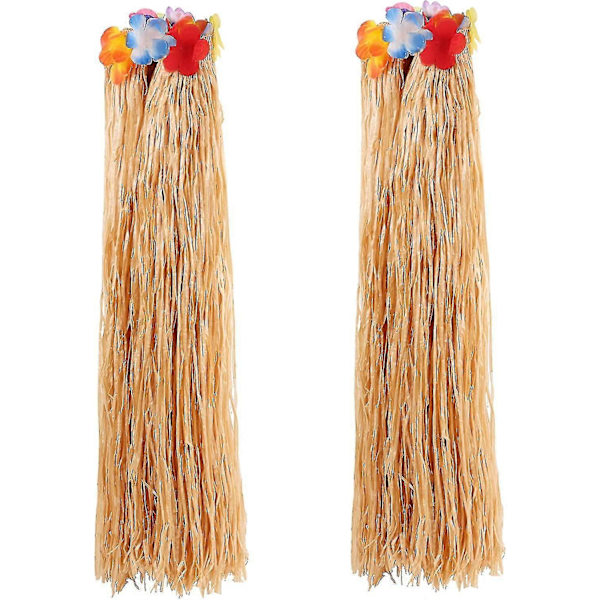2 Pak Hawaiian Bordskørt, 9 Ft X 29.5 Tommer Guld Luau Græs Bordskørt Med Farverige Blomster