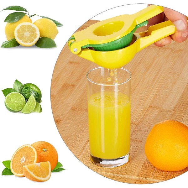 Manuell Citronpress, 2-i-1 Citruspress för Citron och Lime, 5,5 x 7,5 x 22 cm, Gul