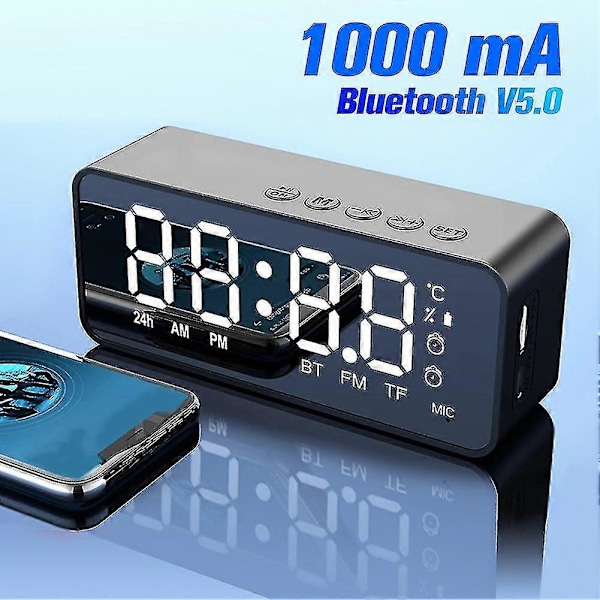 Langaton Bluetooth-kaiutin FM-radio Ääniboksi Työpöydän herätyskello Subwoofer Musiikkisoitin TF-kortti Bassokaiutin (Valkoinen)