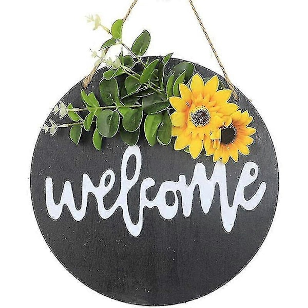 Antique Welcome Sign With Faux Eucalyptus, Front Door Trim, Porch, Wooden Welcome Sign Hand