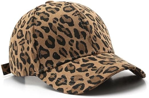 Baseballcaps for kvinner med leopardmønster, justerbar \"dad cap\", ustrukturert ensfarget caps