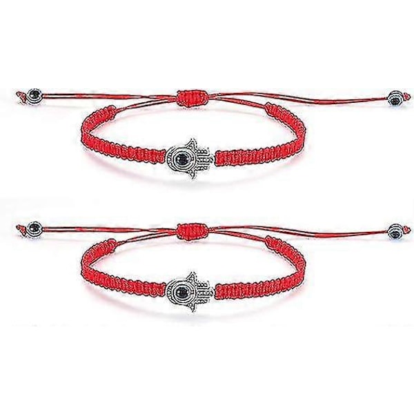 2 stk. Ondt Øje Armbåndssæt til Kvinder Piger Rød Sort Tråd Flettet Hamsa Hånd af Fatima Amulet Armbånd Lykke Smykker