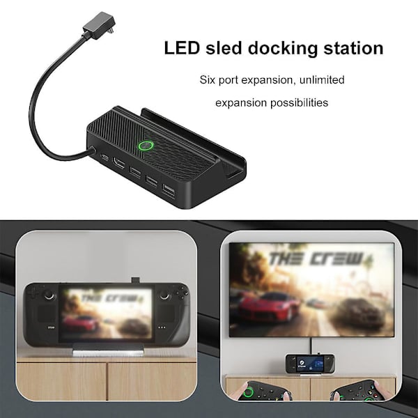 Xyc Steam Deck Dock 6 i 1 Steam Deck Dokkingstasjon Stativ Tilbehør 3*usb 3.0 Hdmi 4k@60hz Gigabit Ethernet 1000mbps Pd 60w Hub