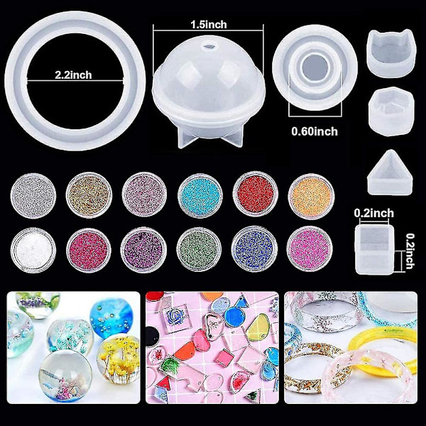 Harrtsform-kit, 108 st Diy Smycken Hantverk Formar Silikon Epoxy Harrtsform Incg Nyckelring