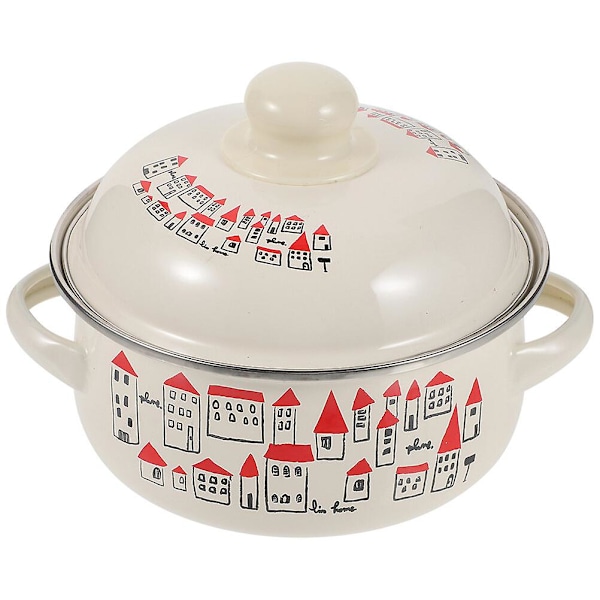 Emaljerad Stockpot med Dubbla Handtag, Gryta i Vintage Stil, Emaljerad Soppgryta med Lock