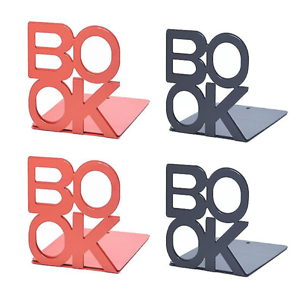 4 stk. Kreative Bogbogmærker Bogstøtter Elegant Bogstativ Simpel Metal Bogreol Bogopbevaringsstativ (Sort og Rød 2 stk. For Hver)