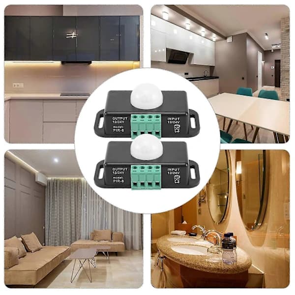 Bevægelsessensorafbryder, 12V 24V PIR-sensor LED til fleksible LED-strips, 2-pak
