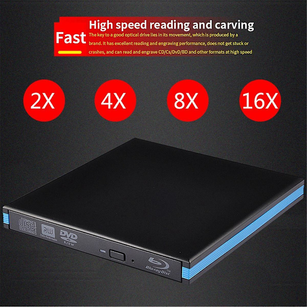 Blu-Ray Brännare Spelare USB 3.0 CD DVD Extern Bluray-enhet Skrivare Läsare för Windows Laptop Dator