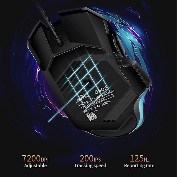 G502 Ergonomisk Ledningsbasert Spillmus Optisk Makro 7200dpi Rgb Dataspill Anti-Skli Mus TZI