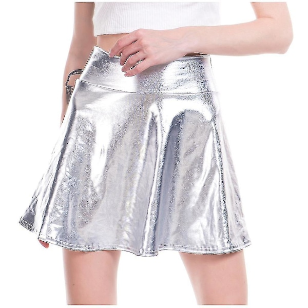 Kvinners Casual Fashion Skinnende Metallisk Flare Plise A-Line Miniskjørt
