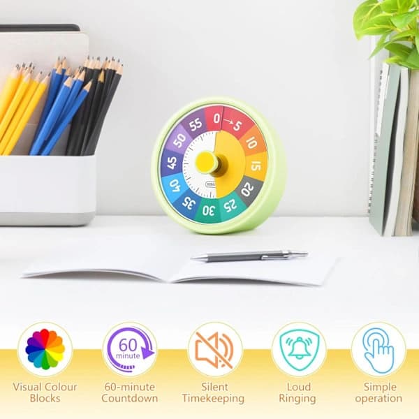 Visuel Timer til Børn, 60 Minutters Nedtællingstimer til Børn og Voksne, til Køkken, Skole
