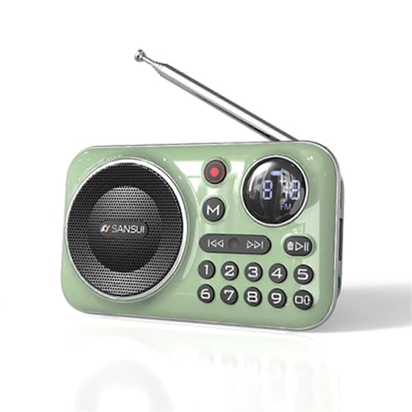 FM-radio Bluetooth 5.0 -kaiutin vanhuksille HiFi TF/USB MP3 musiikkisoitin, tukee tallennusta, kuulokkeiden toistoa, vihreä