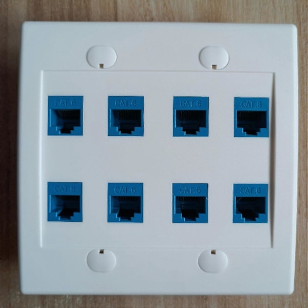 Ethernet veggplate med 8 porter - Dobbel Cat6 RJ45 nettverkskabel frontplate hunn til hunn - Blå