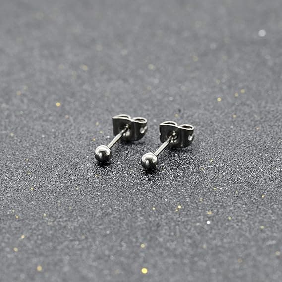 Titanium sfæriske ørestikker, unisex, 3 mm, allergivenlige, sølv