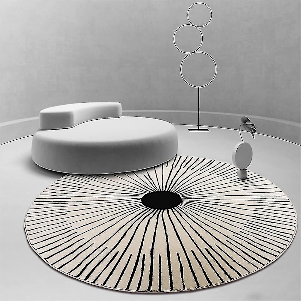 Stort runt vardagsrumsmattor, modern design, inomhus och utomhus, 100 cm, vit, mönstrade, geometriska ränder, kort plyschmatta