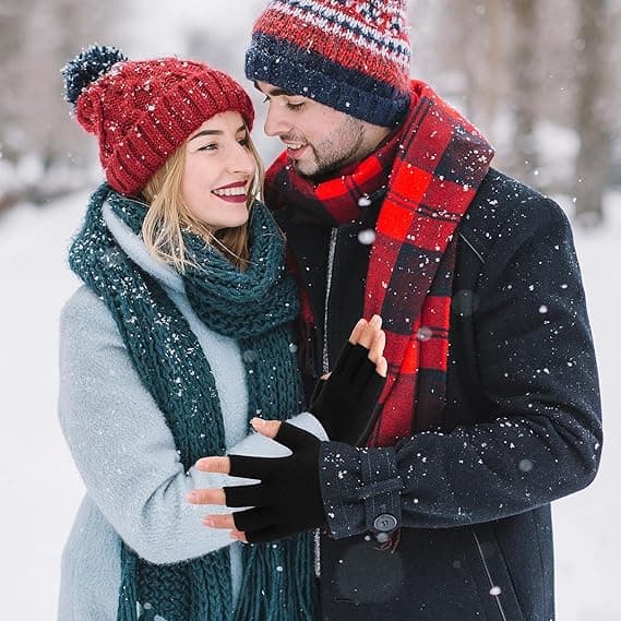 2-pak fingerløse termohandsker - Tykke strikkede touchscreen-elastikvanter til vinter, unisex.