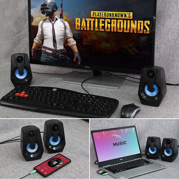 Datorhögtalare, Stereo 2.0 USB Multimedia Högtalare med LED/volymkontroll Drivs av USB, Gaming PC Laptop Desktop