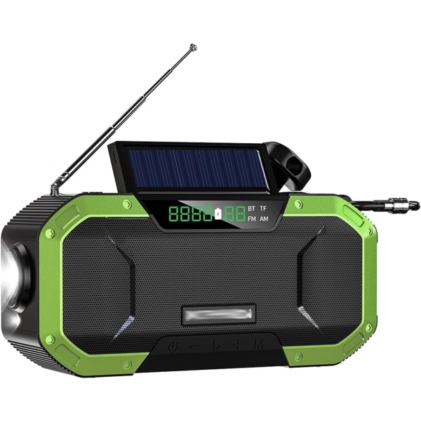 Handvevradio med LCD-display, 2000mAh bärbar NOAA väder solradio grön