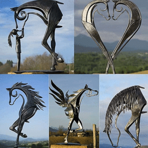 Antik metall Häst Staty Skulptur Konst Modernt Hem Desktop Dekoration Figur Hantverk