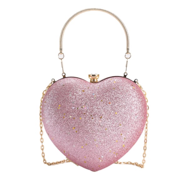 Glittrande clutchväska för kvinnor,hjärtaformad kvällsväska, handväska för formellt bröllop Cocktailparty rosa