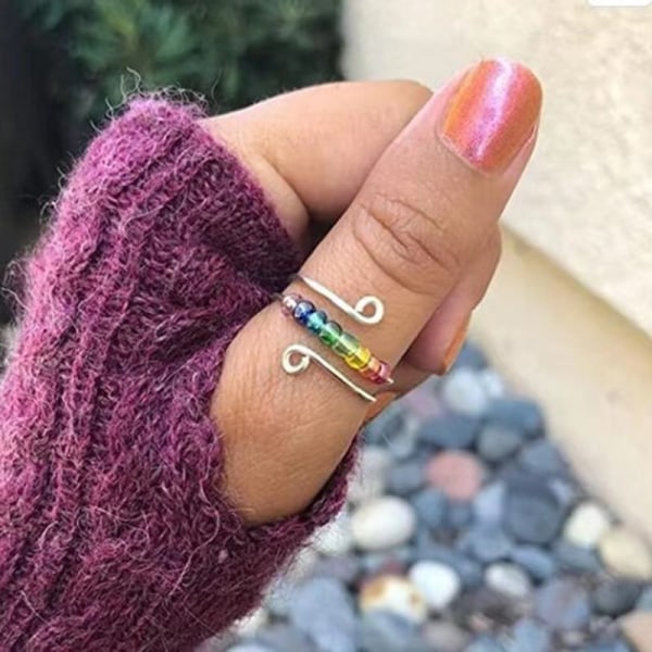 Till min dotter - Drive Away Your Anxiety Rainbow Bead Fingertop Ring